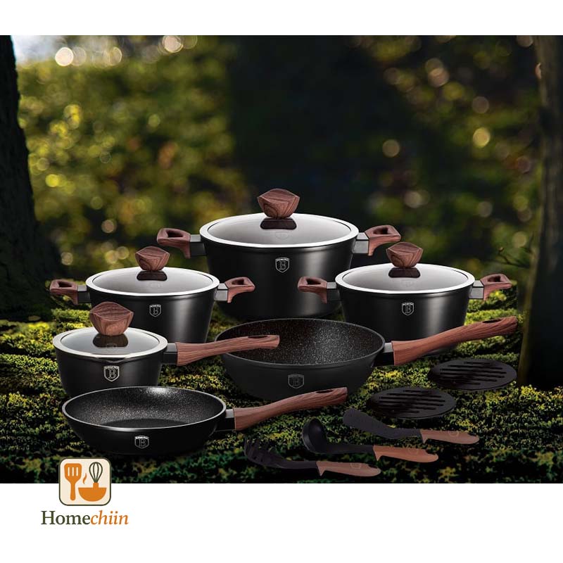 سرویس قابلمه مشکی دسته چوب Berlinger Haus BH/1537 3 سرویس قابلمه مجارستانی 15 پارچه